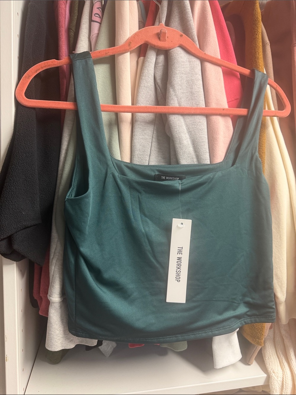 Workshop Republic Clothing Teal Square-Neck Crop Tank Top